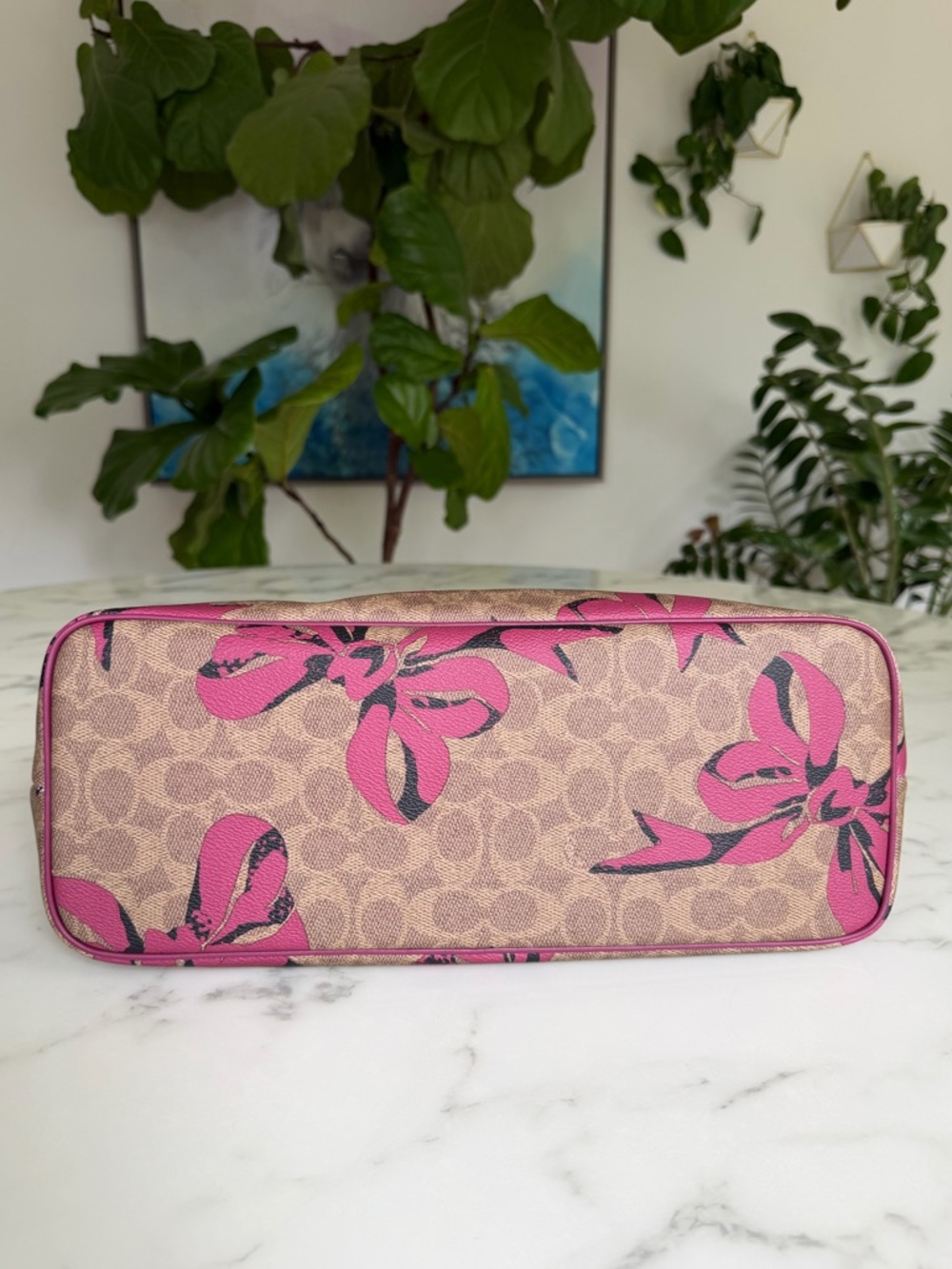 Coach Gallery Tote Bag In Signature Canvas With Bow Print CZ174 Tan Pink Multi - Picture 6 of 12